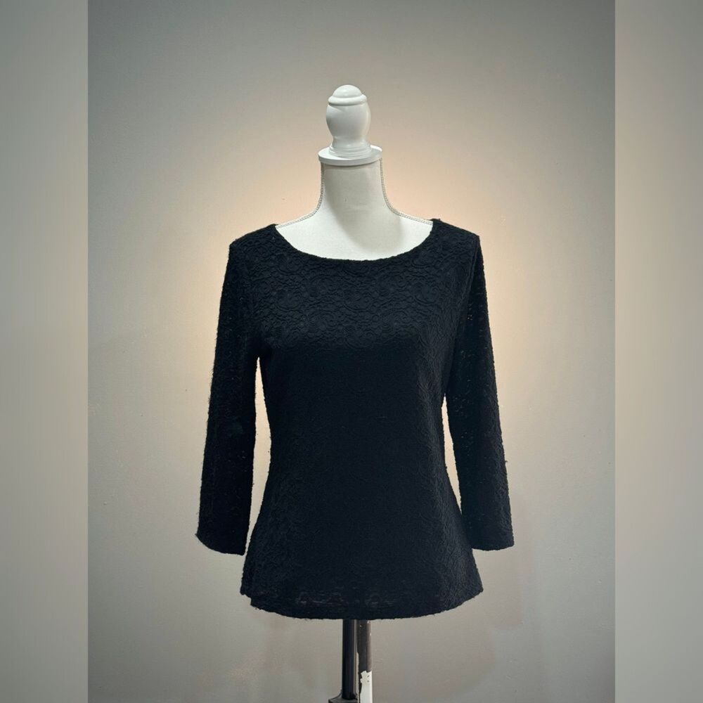 Black Talbots Lace Textured L/S Blouse Size S VGUC